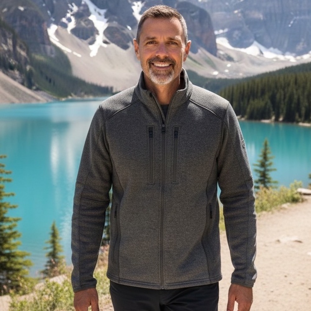 Kuhl Interceptr Full Zip Fleece Jacket Mens Medium Gray 3183 Alfpaca Gold